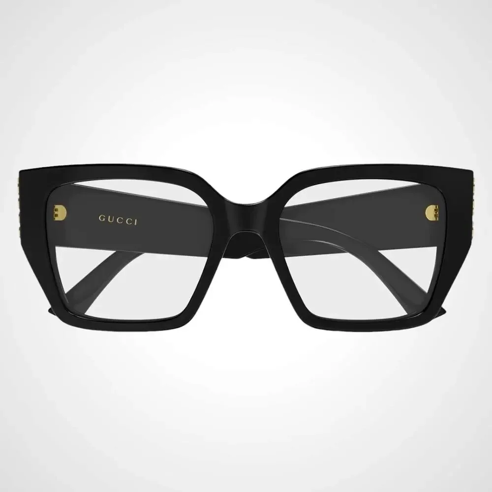 New GUCCI Eyeglasses 53-18-140 Black Square Full Rim Metal Logo Womens Rx-able